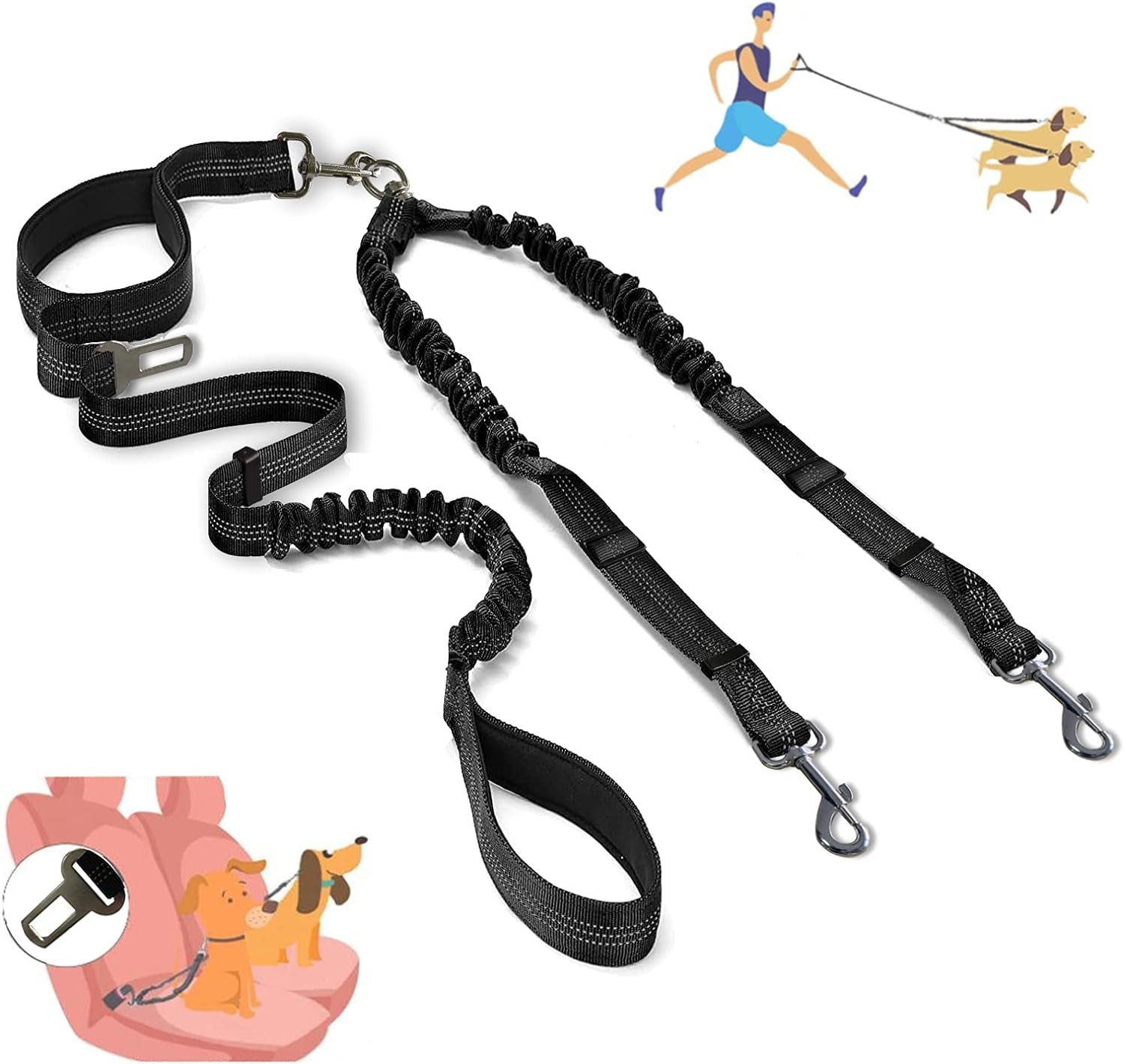 Adjustable 360° Tangle-Free Double Dog Leash for Small, Medium, and Large Dogs - Ideal for Walking and Training (Black)