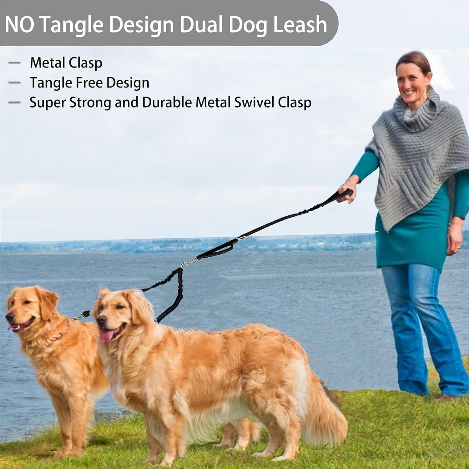 Adjustable 360° Tangle-Free Double Dog Leash for Small, Medium, and Large Dogs - Ideal for Walking and Training (Black)