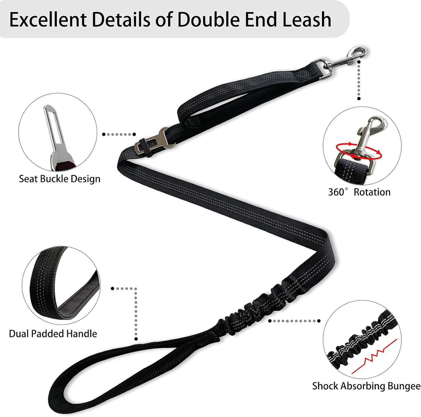 Adjustable 360° Tangle-Free Double Dog Leash for Small, Medium, and Large Dogs - Ideal for Walking and Training (Black)