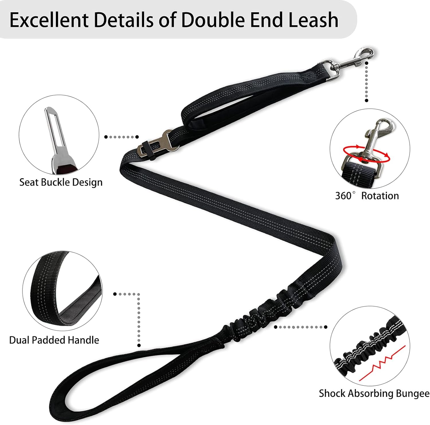 Adjustable 360° Tangle-Free Double Dog Leash for Small, Medium, and Large Dogs - Ideal for Walking and Training (Black)