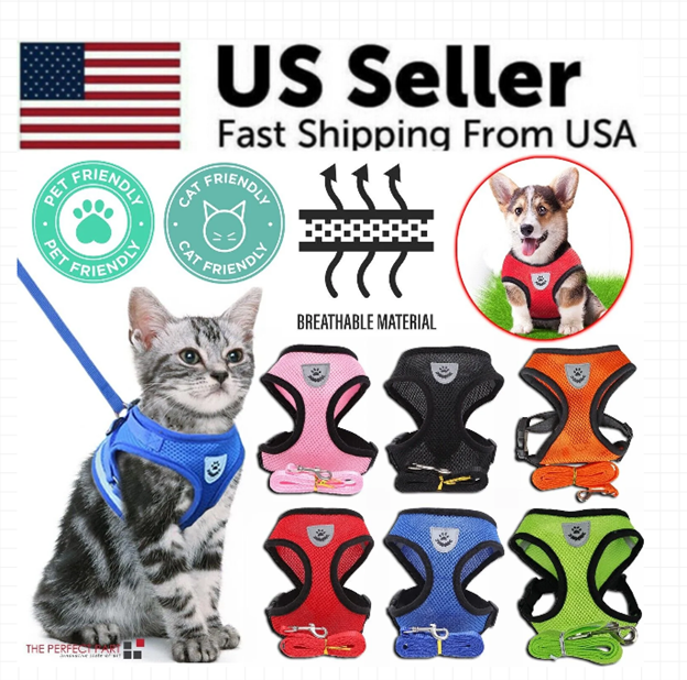 Cat Dog Pet Harness Adjustable Control Vest Dogs Reflective S M L XL Leash