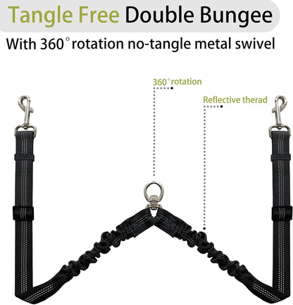 Adjustable 360° Tangle-Free Double Dog Leash for Small, Medium, and Large Dogs - Ideal for Walking and Training (Black)